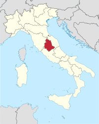 Karte Italiens, Umbrien hervorgehoben
