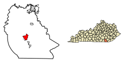 Location of Williamsburg in Whitley County, Kentucky.
