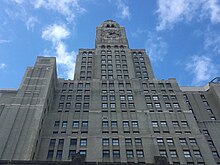 The eastern facade of the Williamsburgh Savings Bank Tower as seen from the ground