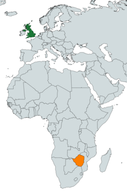 Map indicating locations of UK and Zimbabwe