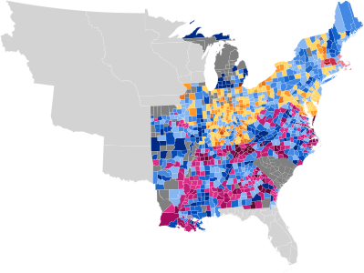 Map of presidential election results by county, shaded according to winning candidate's percentage of the vote