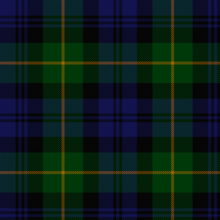 A green, blue and black tartan with a thin yellow over-check