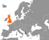 Location map for Albania and the United Kingdom.