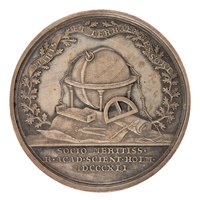 Back of medal with image of scientific instruments and globe with wreath of oak leaves, 1841