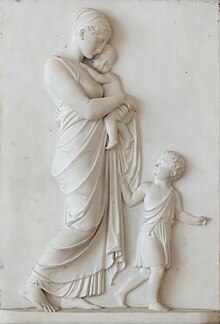 marble fresco of woman and two young children representing Christian charity from the Louvre