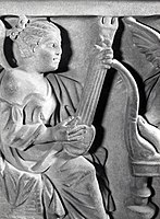 Detail of a pandura-type instrument from a Roman sarcophagus relief, 3rd century AD (British Museum)[11]