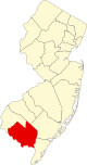 A county in the southern part of the state, west of the tip. It is averagely sized.