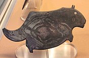Mudstone palette in the form of a hippopotamus. Predynastic, Naqada I. 4000–3600 BC. EA 29416. (British Museum)