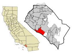 The southeast portion of the red area (City of Newport Beach) is the location of Newport Coast in Orange County[1]