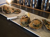 Oysters Rockefeller heavily broiled