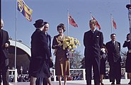 Princess Elizabeth's standard flying in the background, during her 1951 royal tour of Canada