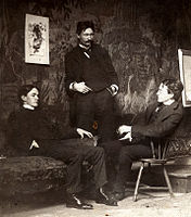 Ashcan School artists, c. 1896, left to right, Everett Shinn, Robert Henri, John French Sloan
