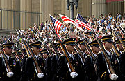United States Army soldiers escort former President Ronald Reagan's casket to the United States Capitol Building.