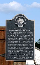 Texas Historical Commission marker at Texas Electric Railway Allen Station
