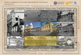 Different buildings that hosted the university in Cluj-Napoca from 1581 to modern times