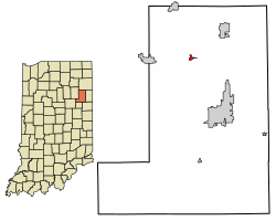 Location of Uniondale in Wells County, Indiana.