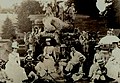 Garden Party in front of the Perseus and Andromeda fountain circa 1900. The Countess of Dudley is seated in the center; her daughter, Edith, is in the boat; her daughter, Lady Mackenzie is 2nd from right; the Marquess of Bath is 5th from right, and next to him Violet Mordaunt (daughter of Harriet Mordaunt and later Marchioness of Bath).