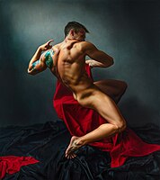 Ignudo I. from the series "Michelangelo Project", oil painting on canvas 160x180 cm, 2019–2021
