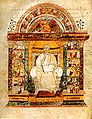 Luke in the St. Augustine Gospels, 6th century. Italian. Following more formal classical models, like the imperial consular portraits in the Chronography of 354.
