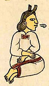 Nahua woman from the Florentine Codex. The speech scroll indicates that she is speaking