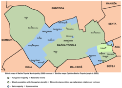Map of the Bačka Topola municipality showing the location of Stara Moravica