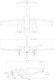 3-view line drawing of the Beechcraft L-23F Seminole