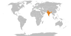 Map indicating locations of Bosnia and Herzegovina and India