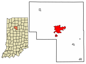 Location of Logansport in Cass County, Indiana.