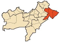 Map of Oran Province highlighting Bethioua District