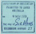 Arrival stamp Melbourne Airport - 1970