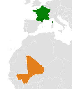 Map indicating locations of France and Mali