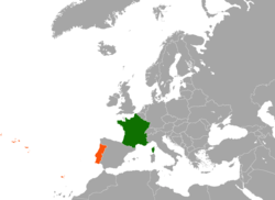 Map indicating locations of France and Portugal