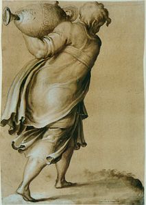 Francesco Salviati, Man seen from the back carrying an urn, 16th century