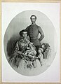 Sisi and Franz Joseph with their daughters in 1857, the year of Sophie's death. Lithograph by Kriehuber.