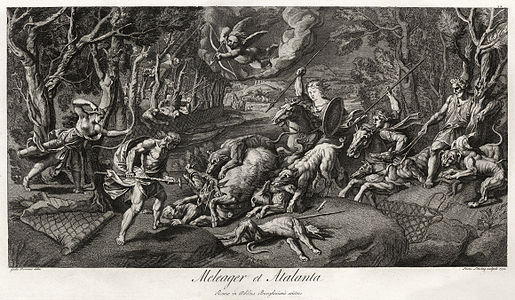 Meleager et Atalanta at Calydonian Boar, by Giulio Romano and François Louis Lonsing (edited by Adam Cuerden)