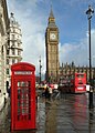 Image 43Three cultural icons of London: a K2 red telephone box, Big Ben and a red double-decker bus (from Culture of London)