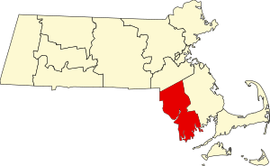 Map of Massachusetts highlighting Bristol County