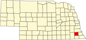 Map of Nebraska highlighting Johnson County