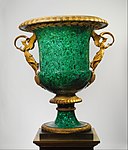 Monumental Neoclassical vase; by Pierre-Philippe Thomire; early 19th century; Russian malachite, composite filling material, gilt-bronze mounts and bronze pedestal; height with pedestal: 277.5 cm; Metropolitan Museum of Art