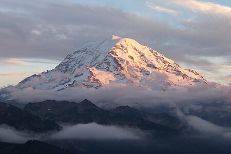 Mount Rainier is the highest summit of the Cascade Range and the U.S. State of Washington.