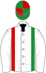 White, one red and one green stripe, green and red quartered cap