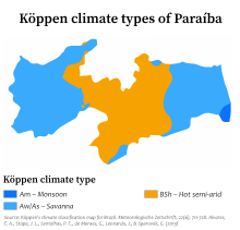 Köppen climate map of Paraíba