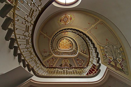 Stairway in Pēkšēns House by Konstantīns Pēkšēns (1903), now hosting Riga Jūgendstils museum
