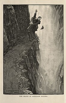 Holmes and Moriarty fight to the death at the Reichenbach Falls
