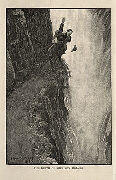 Holmes and Moriarty fighting at Reichenbach Falls, by Sidney Paget