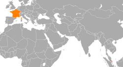 Map indicating locations of Singapore and France