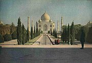A 1914 color photograph of the Taj Mahal published in a 1921 issue of National Geographic magazine.