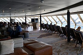 The forward observation lounge on deck eleven of Nieuw Amsterdam