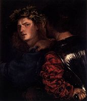 The Bravo, an example of a painting often attributed to Titian or Giorgione, but also to Palma Vecchio[42]