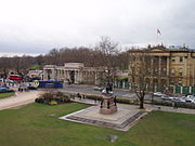 The statue of the Duke of Wellington facing Apsley House